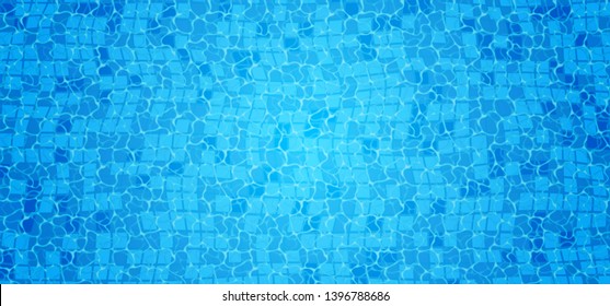 Swimming pool bottom caustics ripple and flow with waves background. Seamless blue ripples pattern. Vector illustration.