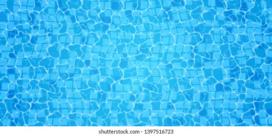 Swimming pool bottom caustics ripple and flow with waves background. Seamless blue ripples pattern. Vector illustration.