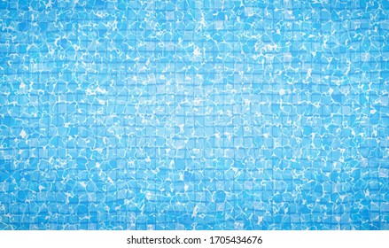 La parte inferior de la piscina causa olas y fluye con el fondo de las olas. Fondo de verano. Textura de la superficie del agua. Vista general. Agua azul de la piscina de mar. Fondo de la ilustración del vector