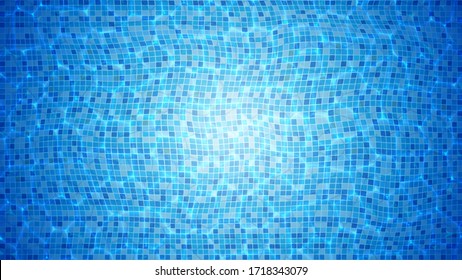 Swimming Pool With Bottom Caustics Ripple Vector. Pool Flow With Waves Top View. Texture Of Clean Water Surface With Reflection And Sparkling Of Sun Background Illustration