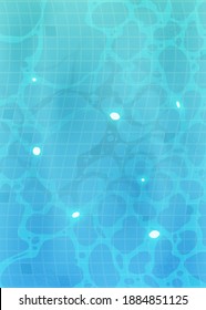 Swimming pool bottom caustics ripple and flow with waves background. Texture of water surface. Overhead view. Summer background. Vector illustration 