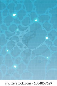 Swimming pool bottom caustics ripple and flow with waves background. Texture of water surface. Overhead view. Summer background. Vector illustration 