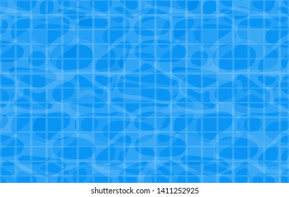 Swimming pool bottom ripple and flow with waves background. Summer party background. Texture of water surface. Overhead view. Vector illustration background. For water polo, swimming competition