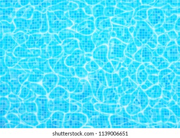 Swimming pool bottom vector background, ripple and flow with waves. Summer aqua water pattern with digital tiles. Texture of sea, ocean surface. Overhead top view