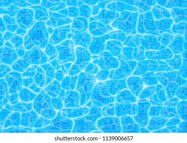 Swimming pool bottom vector background, ripple and flow with waves. Summer aqua water pattern with digital tiles. Texture of sea, ocean surface. Overhead top view