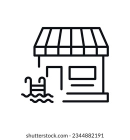 Swimming Pool by Store Isolated Line Icon. Perfect for web sites, apps, UI, internet, shops, stores. Simple image drawn with black thin line