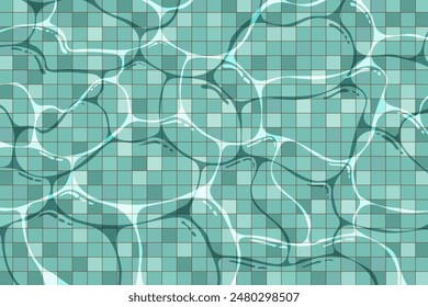 Swimming pool, cartoon background, flat pattern in tile, texture of water surface, summer retro illustration tamplate