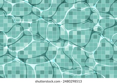 Swimming pool, cartoon background, flat pattern in tile, texture of water surface, summer retro illustration tamplate