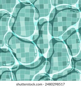 Swimming pool, cartoon background, flat pattern in tile, texture of water surface, summer retro illustration tamplate