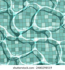 Swimming pool, cartoon background, flat pattern in tile, texture of water surface, summer retro illustration tamplate