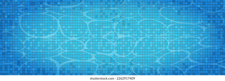 Schwimmbad-Ätzwirkung, Rippelhintergrund. Blaues Schwimmbad für Hintergrund, Banner, Tapete, Oberflächenmuster, Deckel und Banner. Swimmingpool, unten Hintergrund. Sommerkonzept, Vektorgrafik