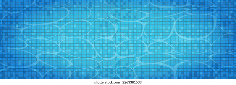 Swimming pool caustics ripple background. Blue swimming pool for backdrop, banner, wallpaper, surface pattern, cover and banner. Swimming pool bottom background. Summer concept, vector illustration