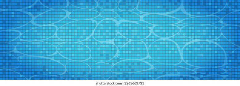 Swimming pool caustics ripple background. Blue swimming pool for backdrop, banner, wallpaper, surface pattern, cover and banner. Swimming pool bottom background. Summer concept, vector illustration