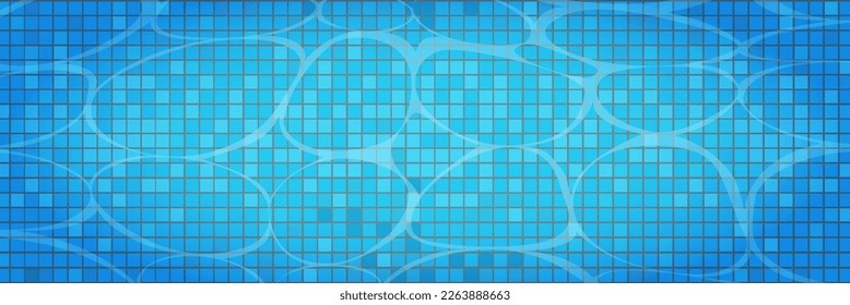 Swimming pool caustics ripple background. Blue swimming pool for backdrop, banner, wallpaper, surface pattern, cover and banner. Swimming pool bottom background. Summer concept, vector illustration