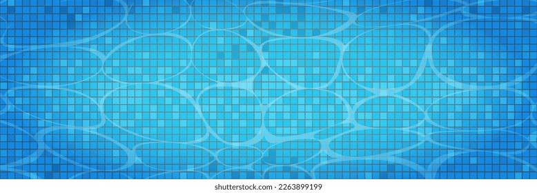 Schwimmbad-Ätzwirkung, Rippelhintergrund. Blaues Schwimmbad für Hintergrund, Banner, Tapete, Oberflächenmuster, Deckel und Banner. Swimmingpool, unten Hintergrund. Sommerkonzept, Vektorgrafik