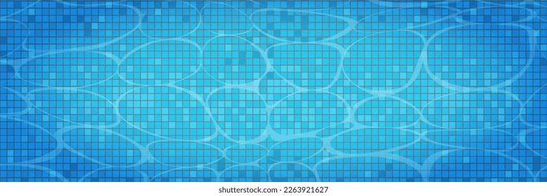Schwimmbad-Ätzwirkung, Rippelhintergrund. Blaues Schwimmbad für Hintergrund, Banner, Tapete, Oberflächenmuster, Deckel und Banner. Swimmingpool, unten Hintergrund. Sommerkonzept, Vektorgrafik