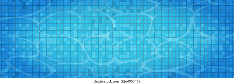 Swimming pool caustics ripple background. Blue swimming pool for backdrop, banner, wallpaper, surface pattern, cover and banner. Swimming pool bottom background. Summer concept, vector illustration