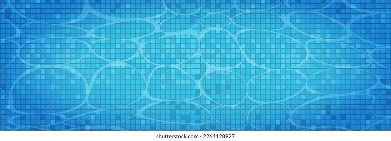 Swimming pool caustics ripple background. Blue swimming pool for backdrop, banner, wallpaper, surface pattern, cover and banner. Swimming pool bottom background. Summer concept, vector illustration