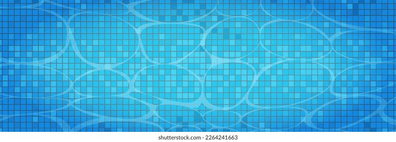 Swimming pool caustics ripple background. Blue swimming pool for backdrop, banner, wallpaper, surface pattern, cover and banner. Swimming pool bottom background. Summer concept, vector illustration