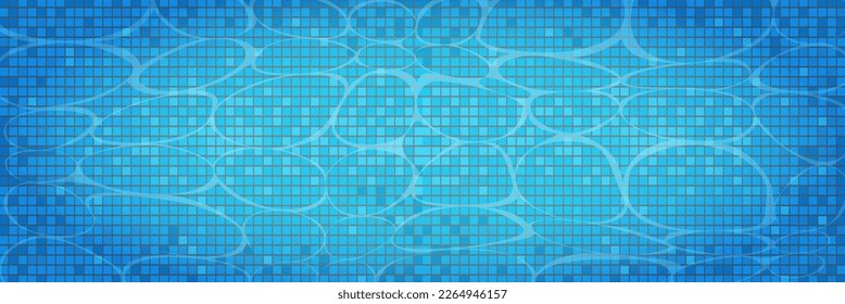 Swimming pool caustics ripple background. Blue swimming pool for backdrop, banner, wallpaper, surface pattern, cover and banner. Swimming pool bottom background. Summer concept, vector illustration