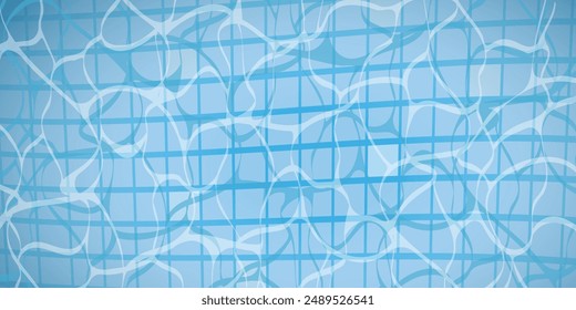 Swimming pool, characterized by a clear blue water surface with wavy lines. The crisscrossing grid beneath the water gives the illusion of a tiled pool floor