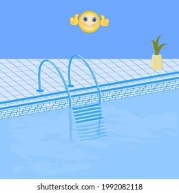 Swimming pool, cheerful man - vector. Interior. Recreation, water sports.