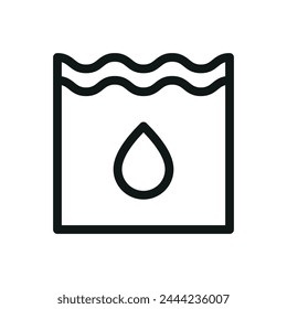 Swimming pool chemicals isolated icon, swim pool with water drop vector symbol with editable stroke