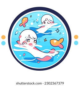 Swimming pool for children. Symbol of small children. cartoon vector illustration, label, sticker, white background