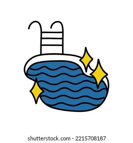 swimming pool cleaning doodle icon, vector illustration