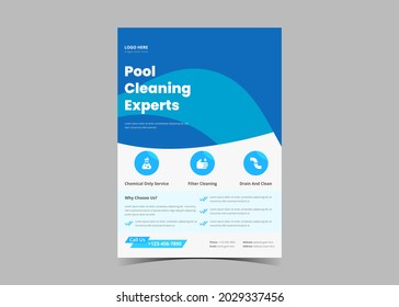 Swimming Pool Cleaning Service Flyer Template. Pool Maintenance Service Poster Leaflet Design