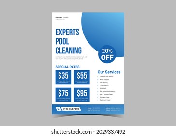 Swimming pool cleaning service flyer template. Pool maintenance service poster leaflet design