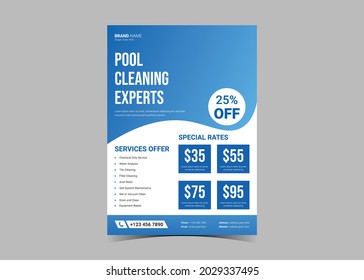 Swimming Pool Cleaning Service Flyer Template. Pool Maintenance Service Poster Leaflet Design