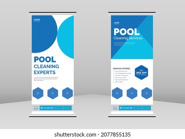 Swimming pool cleaning service flyer Roll up Banner Design, Pool maintenance service poster Roll up leaflet template. Swimming pool cleaning poster DL Flyer