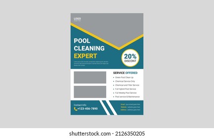 Swimming pool cleaning service flyer template. Pool maintenance service poster leaflet design. cover, poster, a4 size, flyer, print ready