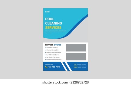 Swimming pool cleaning service flyer template. Pool maintenance service poster leaflet design. cover, poster, a4 size, flyer, print ready