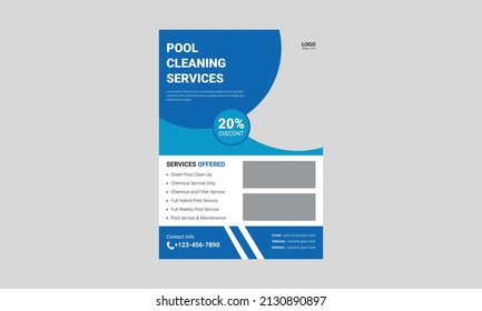 Swimming pool cleaning service flyer template. Pool maintenance service poster leaflet design. cover, poster, a4 size, flyer, print ready