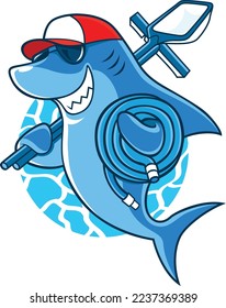 Swimming Pool Cleaning Service with Funny Shark Mascot