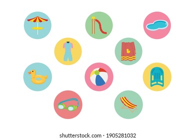 Swimming Pool Color Icon Bundle 