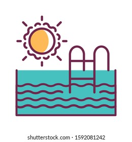 Swimming pool color line icon. House amenities sign. Outdoor recreation symbol. Pictogram for web page, mobile app, promo. UI UX GUI design element. Editable stroke. isolated illustration.