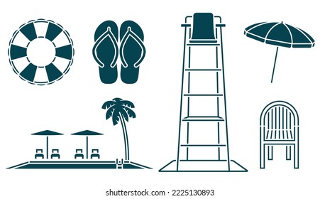 Swimming Pool concept elements vector silhouette vector
