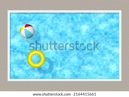 Swimming pool design with rubber ring and beach ball