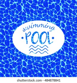 Swimming pool design with seamless background. Vector illustration. Water background with label. Cartoon style
