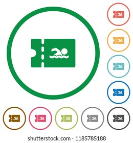 Swimming pool discount coupon flat color icons in round outlines on white background