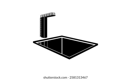 swimming pool with diving board, black isolated silhouette