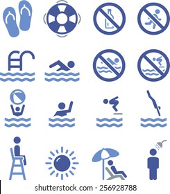 Swimming, Pool And Diving Icon Set. 