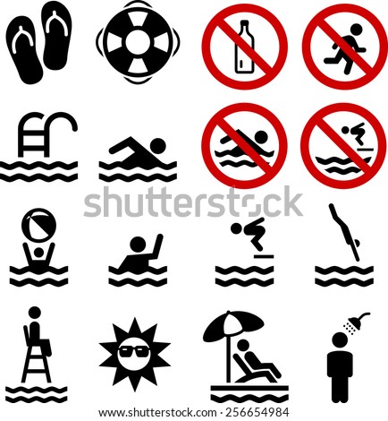 Swimming, pool and diving icons