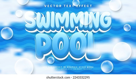 Swimming pool editable vector text effect with blue water concept.