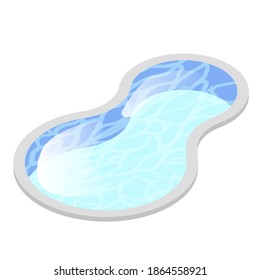Swimming pool figure eight shaped with water blue isometric icon. Hotel, house, spa place for bathing. Relaxing zone, summertime, travel. Vector pool illustration isolated on white background.
