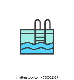 Swimming pool filled outline icon, line vector sign, linear colorful pictogram isolated on white. Symbol, logo illustration. Pixel perfect vector graphics