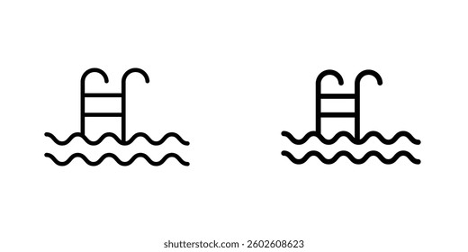 Swimming pool flat Icons in line outline and flat solid style on white background